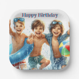 プールパーティーの少年たちの誕生日ペーパープレート ペーパープレート