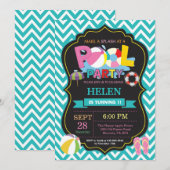 プールパーティーの招待状 アクア スプラッシュ プールパーティー 招待状 (正面/裏面)