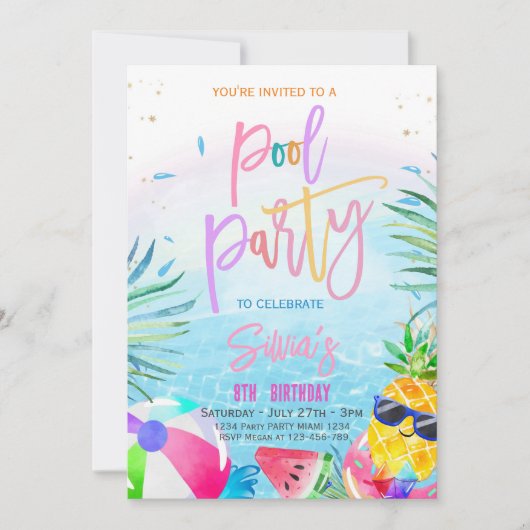 プールパーティーの招待状 トロピカルパーティー プールパーティー 招待状 (正面)