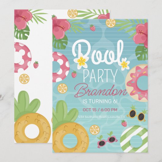 プールパーティーの招待状, プールの誕生日招待状 招待状 (正面/裏面)