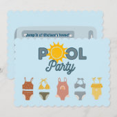 プールパーティーの招待状 招待状 (正面/裏面)