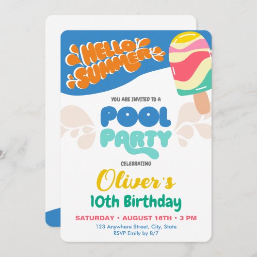 プールパーティーの招待状 招待状 (正面/裏面)