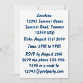 プールパーティーの招待状（水の波の背景） 招待状 (裏面)