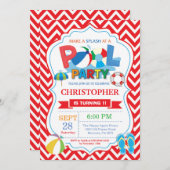 プールパーティーの招待状 赤いスプラッシュ スプラッシュ ボーイ 招待状 (正面/裏面)