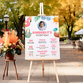 プールパーティーの最初の誕生日パーティーマイルストーン記号 ポスター