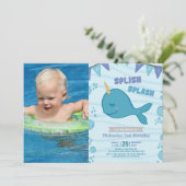 プールパーティーの誕生日の写真 招待状 (スタンド正面)