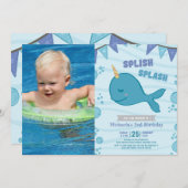 プールパーティーの誕生日の写真 招待状 (正面/裏面)