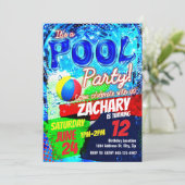 プールパーティーの誕生日の招待 招待状 (スタンド正面)