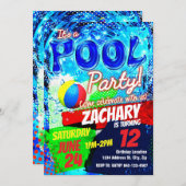 プールパーティーの誕生日の招待 招待状 (正面/裏面)