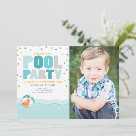 プールパーティーの誕生日の招待Splish Splash Boy 招待状 (スタンド正面)