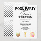 プールパーティーの誕生日ガールパーティーの招待状 招待状 (正面/裏面)