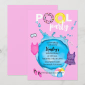 プールパーティーの誕生日スプラッシュ レパード水着 招待状 (正面/裏面)