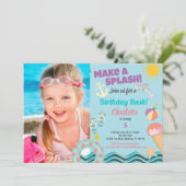 プールパーティーの誕生日写真の女の子への招待 招待状 (スタンド正面)