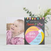 プールパーティーの誕生日招待状 スプラッシュ・スプラッシュ・ガール 招待状 (スタンド正面)