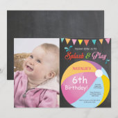 プールパーティーの誕生日招待状 スプラッシュ・スプラッシュ・ガール 招待状 (正面/裏面)