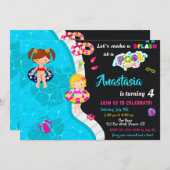 プールパーティーの誕生日招待状 女の子のプール招待状 招待状 (正面/裏面)