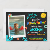 プールパーティーの誕生日招待状　少年　写真　夏 招待状 (正面)