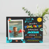 プールパーティーの誕生日招待状　少年　写真　夏 招待状 (スタンド正面)