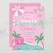 プールパーティーの誕生日招待状 招待状 (正面/裏面)