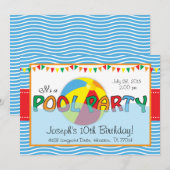 プールパーティーの誕生日招待状 招待状 (正面/裏面)