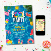 プールパーティーの誕生日招待状 水泳パーティー 招待状
