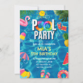 プールパーティーの誕生日招待状 水泳パーティー 招待状 (正面)