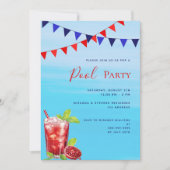 プールパーティーの赤い飲み物と青い水 招待状 (正面)