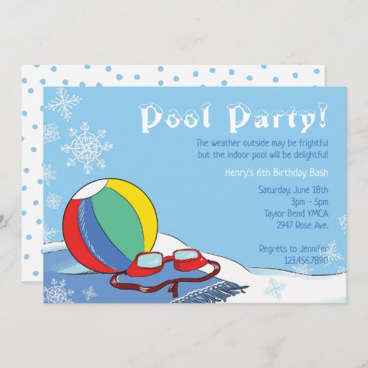 プールパーティーインウィンターボーイズ室内雪スイミング 招待状 (正面/裏面)