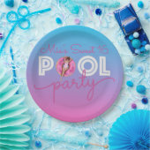 プールパーティーウォーターグラデーションカラードーナツフロートスウィート16 ペーパープレート (パーティー)