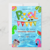 プールパーティーウォーターサマー誕生日 招待状 (正面)