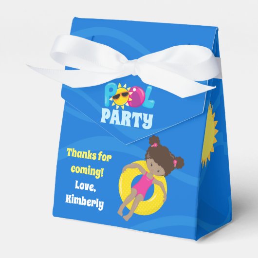 プールパーティーカスタムアフリカンアメリカンガール誕生日 フェイバーボックス (正面サイド)