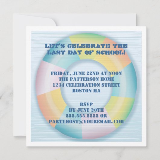 プールパーティーカラフルおもしろいFloat招待状 招待状 (裏面)