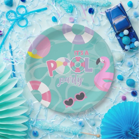 プールパーティーガールピンク&パープル誕生日 ペーパープレート (パーティー)