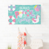 プールパーティーガールユニコーンピンク&パープル誕生日 横断幕 (インサイチュ)