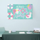 プールパーティーガールユニコーンピンク&パープル誕生日 横断幕 (トレードショー)