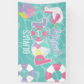 プールパーティーガールユニコーンピンク&パープル誕生日 横断幕 (縦)