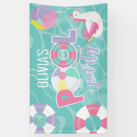 プールパーティーガールユニコーンピンク&パープル誕生日 横断幕 (縦)