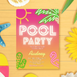 プールパーティーガール誕生日招待状 招待状