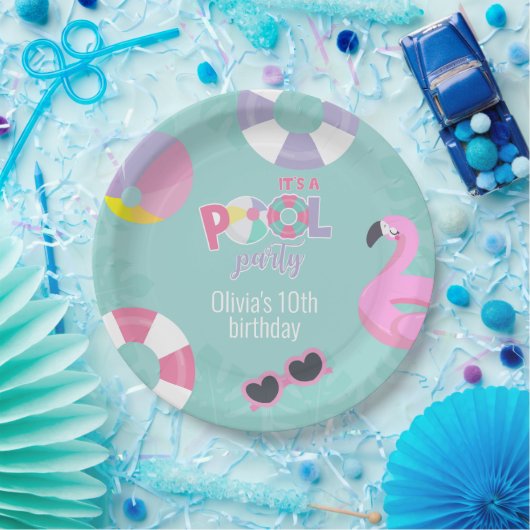 プールパーティーガール誕生日紙プレート ペーパープレート (パーティー)