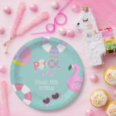 プールパーティーガール誕生日紙プレート ペーパープレート (パーティー)