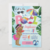 プールパーティーガール1歳の誕生日の熱帯夏 招待状 (正面)