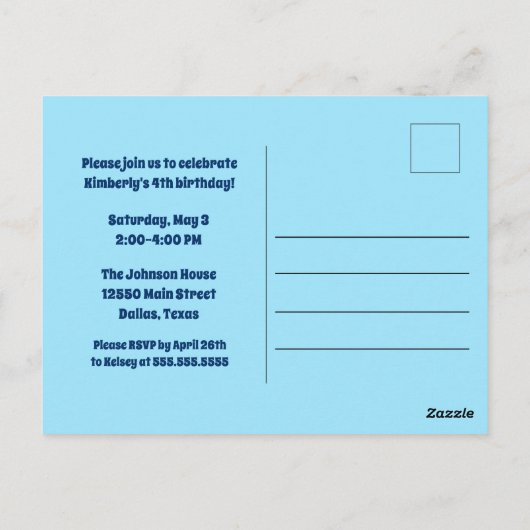 プールパーティーキッズ写真テンプレートブルーバースデーパーティー ポストカード (裏面)