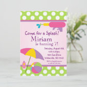 プールパーティーグリーン水玉模様誕生日招待状 招待状 (スタンド正面)