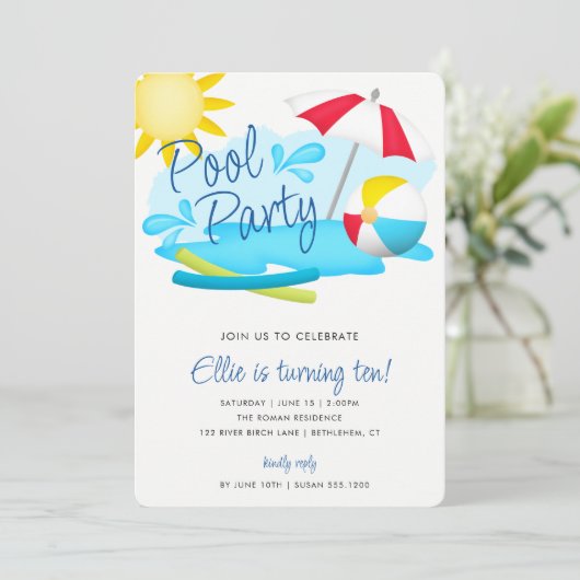 プールパーティーサマーおもしろい誕生日 招待状 (スタンド正面)