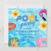 プールパーティーサマーウォーターおもしろい誕生日 招待状 (正面)