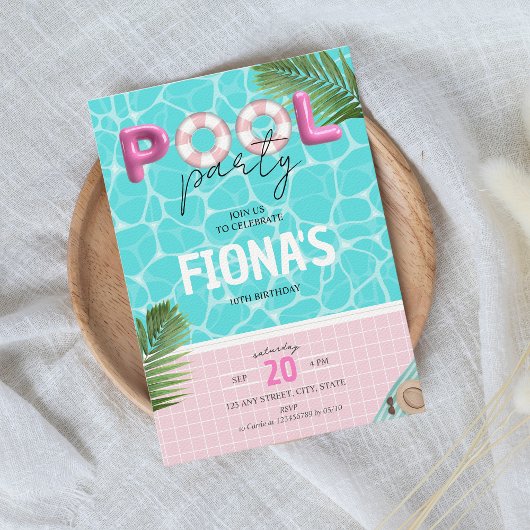 プールパーティーサマーガールズ誕生日 招待状