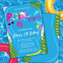 プールパーティーサマーガールバースデーパーティーの招待