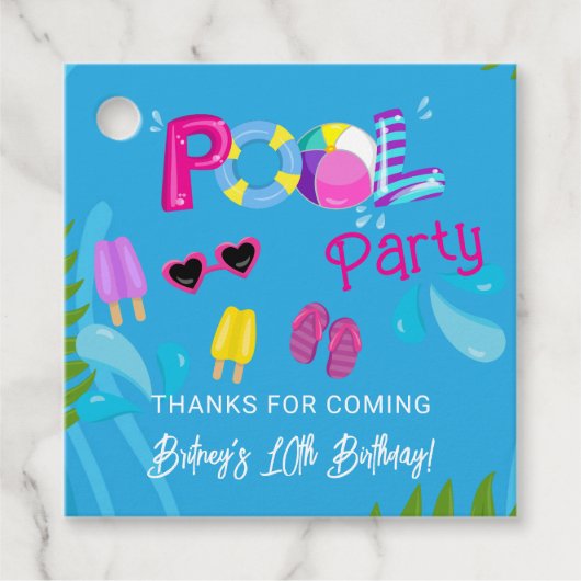 プールパーティーサマーガールバースデーパーティー フェイバータグ (正面)