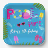 プールパーティーサマーガールバースデーパーティー ペーパープレート (正面)