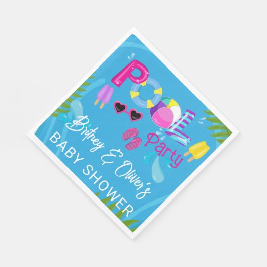 プールパーティーサマーガールベビーシャワー スタンダードランチョンナプキン (角)